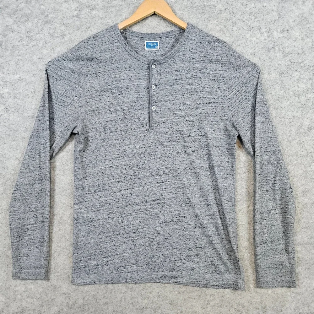 J Crew Men's Heathered Gray Long Sleeve Henley Size M Shirt Cotton/Poly Blend